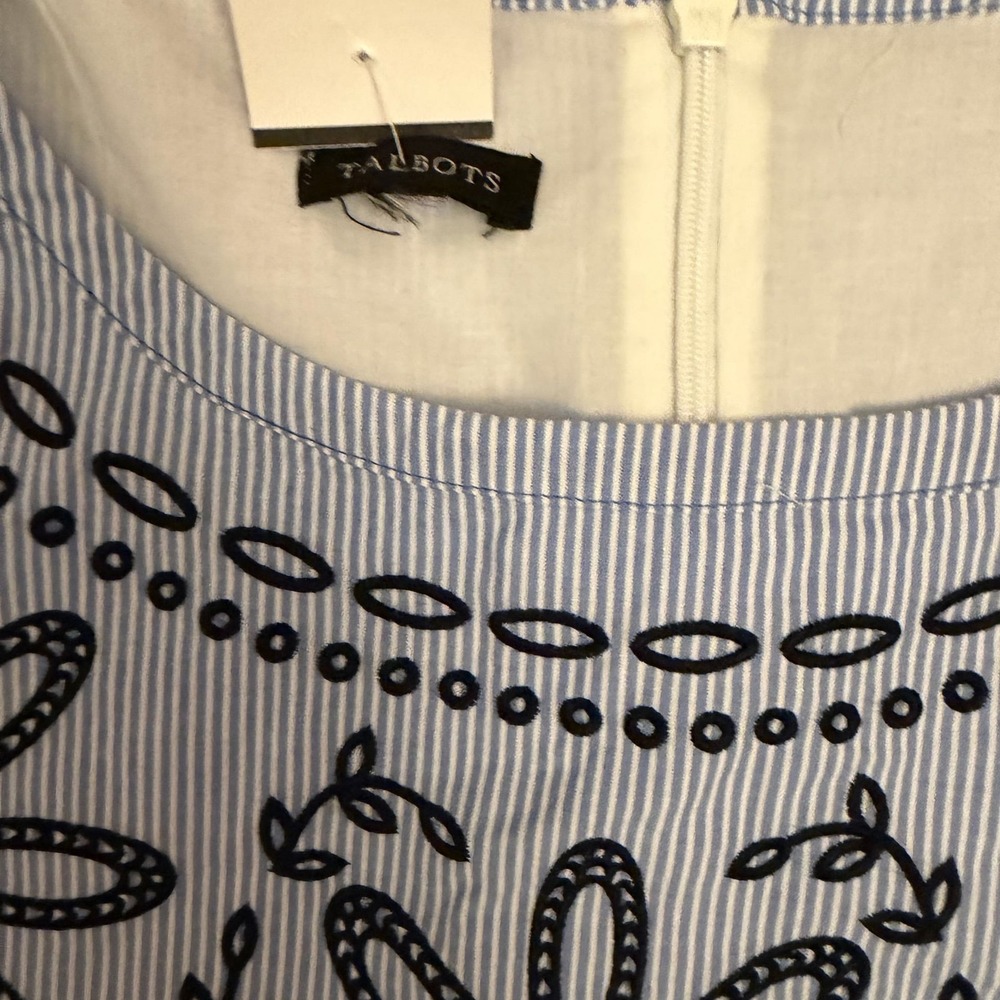 Talbots Blue Striped Embroidered Dress Belted Size‎ 8 - Picture 3 of 7